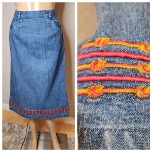 Denim & Co Denim Embroidered Midi Skirt Size Small Vintage 90s Y2K